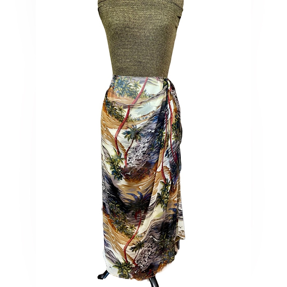 Georgiou Studio Vintage Tropical Silk Wrap Maxi Skirt Sarong 90s Boho Resort EUC